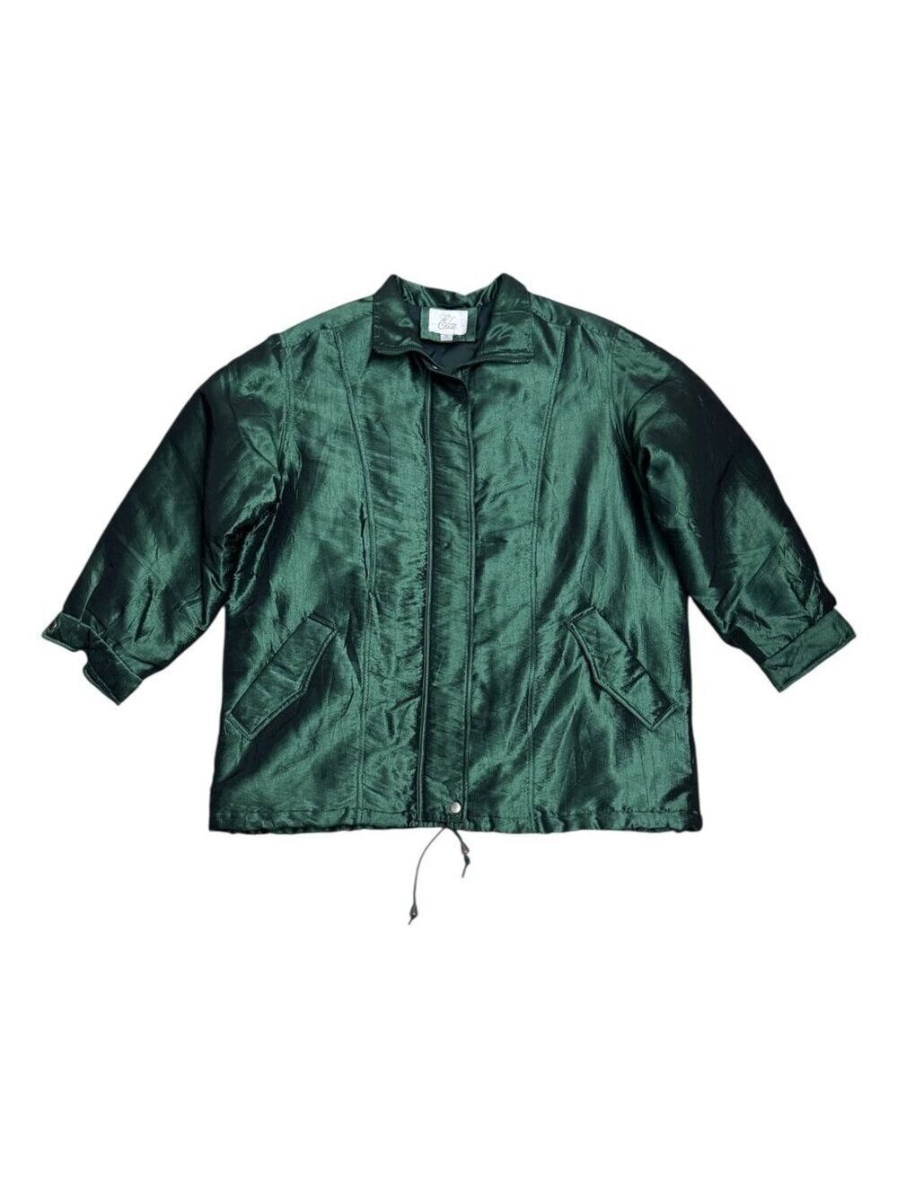 ELAN Vintage 90s Jacket Shiny Green Retro Winter Glam Parka Coat Womens 1X